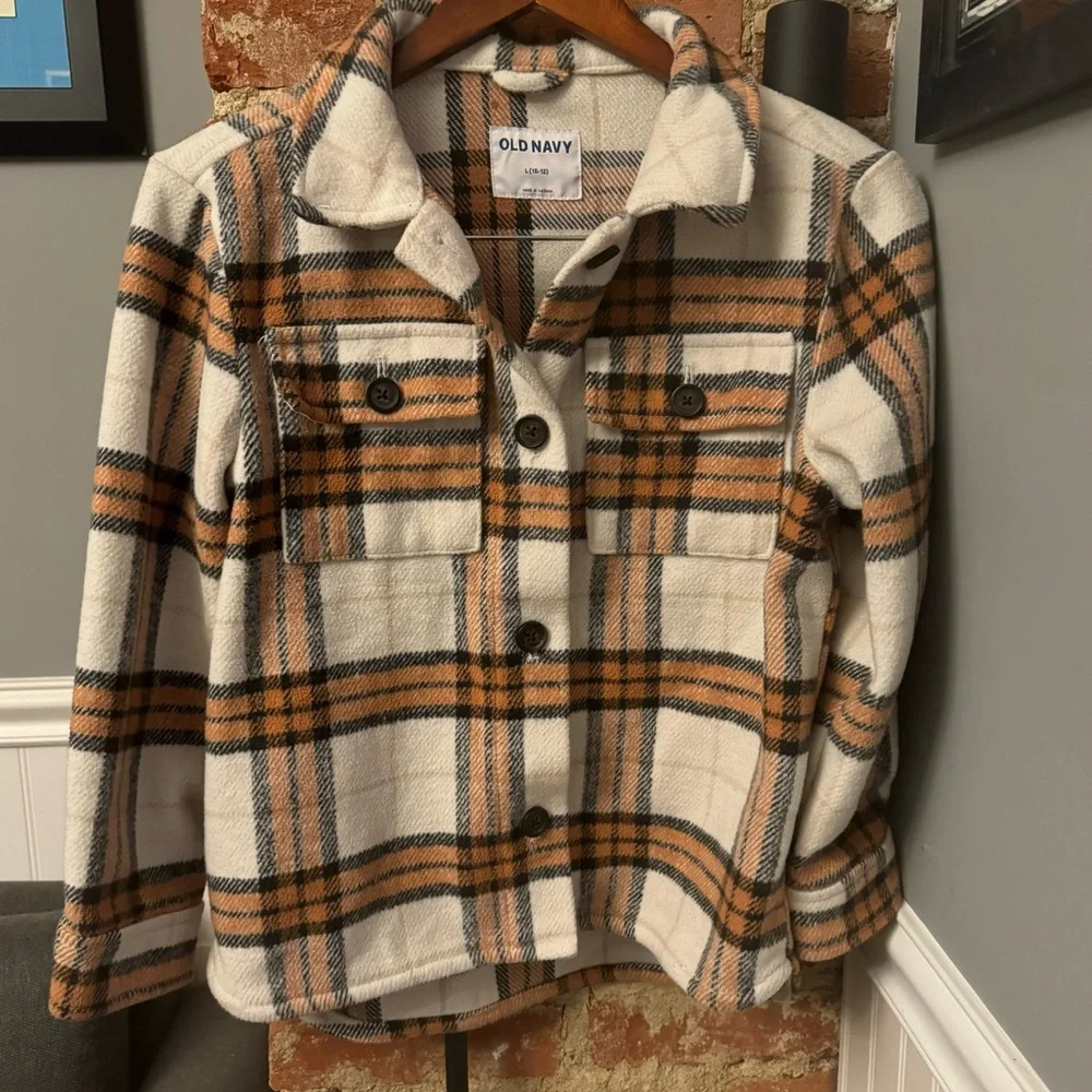 Old Navy Girls Brown Plaid Jacket/Shacket Size Large